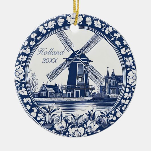 Custom Blue Delft Holland Souvenir Keramisch Ornament (Voorkant)