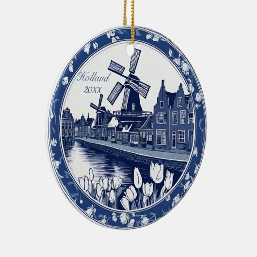 Custom Blue Delft Holland Souvenir Keramisch Ornament (Rechts)