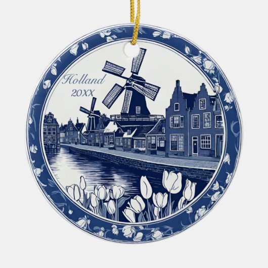 Custom Blue Delft Holland Souvenir Keramisch Ornament (Voorkant)
