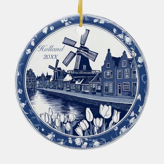 Custom Blue Delft Holland Souvenir Keramisch Ornament (Achterkant)