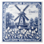 Custom Blue Delft Holland Windmill Tegeltje (Voorkant)