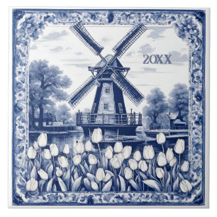 Custom Blue Delft Holland Windmill Tegeltje