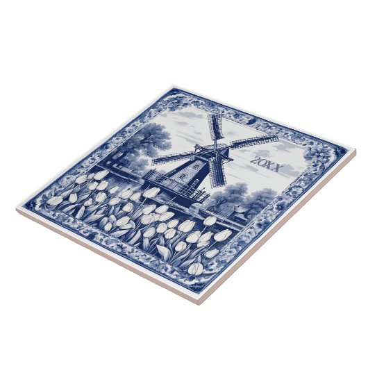 Custom Blue Delft Holland Windmill Tegeltje (Zijkant)