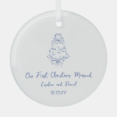 Custom Blue Doodle Cake Eerste Kerstmis Getrouwd Glas Ornament (Voorkant)