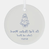 Custom Blue Doodle Cake Eerste Kerstmis Getrouwd Glas Ornament (Achterkant)