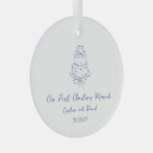 Custom Blue Doodle Cake Eerste Kerstmis Getrouwd Glas Ornament (Voorkant Rechts)