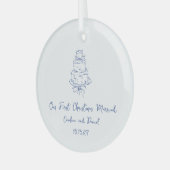 Custom Blue Doodle Cake Eerste Kerstmis Getrouwd Glas Ornament (Voorkant links)