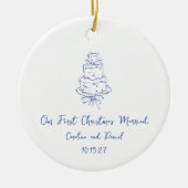 Custom Blue Doodle Cake Eerste Kerstmis Getrouwd Keramisch Ornament (Voorkant)