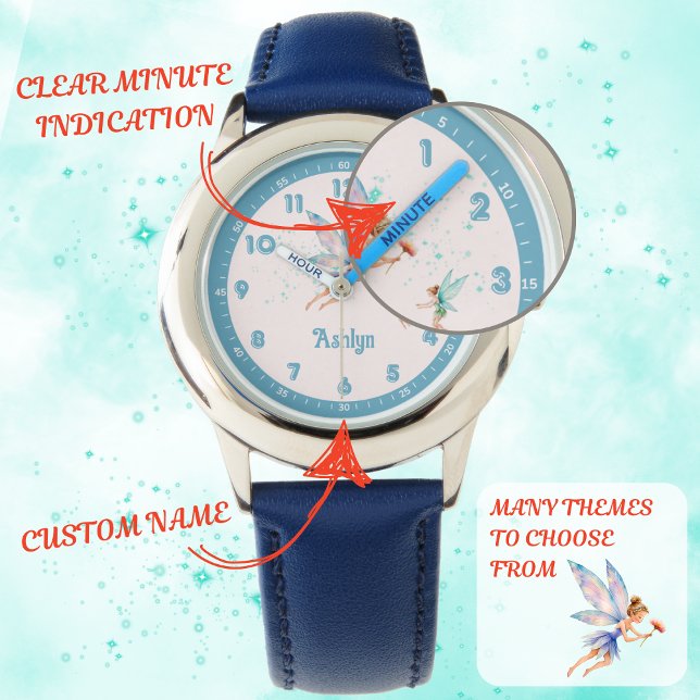Custom Blue Elegant Fairy Leren Tijd Kinder Horloge (Creator heeft geüpload)