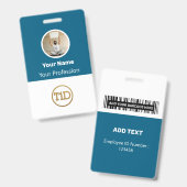 Custom Blue Employee Photo, Bar Code, Logo, Name B Badge (Voor- en achterkant)