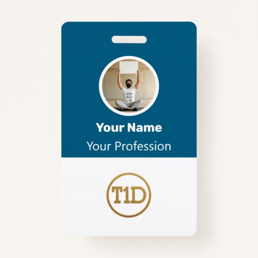 Custom Blue Employee Photo, Bar Code, Logo, Name B Badge (Voorkant)