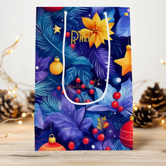 Custom Blue en Gold Ornamenten Holiday Bag Wijn Cadeautas