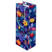 Custom Blue en Gold Ornamenten Holiday Bag Wijn Cadeautas (Voorkant Gekanteld)