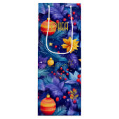 Custom Blue en Gold Ornamenten Holiday Bag Wijn Cadeautas (Voorkant)