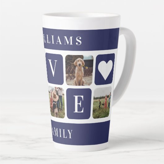 Custom Blue Family Photo Love Latte Mok (Rechterhoek)
