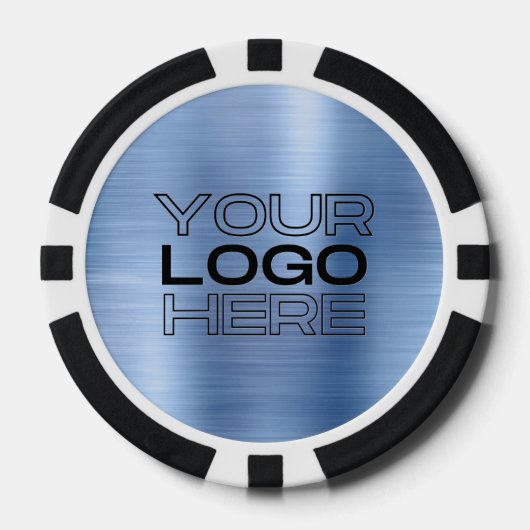 Custom Blue Faux Metal Business Logo 100 Numbered Poker Chips (Voorkant)