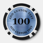 Custom Blue Faux Metal Business Logo 100 Numbered Poker Chips (Achterkant)