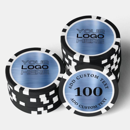 Custom Blue Faux Metal Business Logo 100 Numbered Poker Chips (Opstapeling)