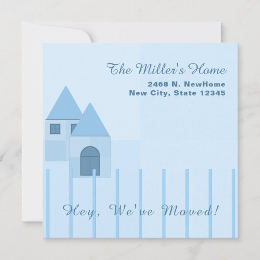 Custom Blue Fenced Home Housewarming Party Aankondiging (Voorkant)