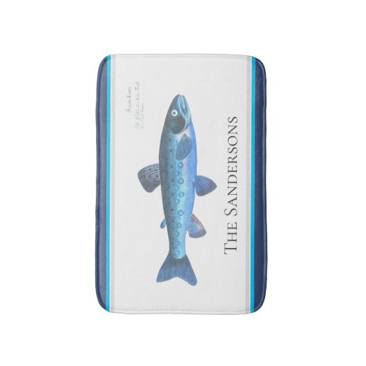 Custom Blue Fish Moderne Kustmarine Blauwgroen Deu Badmat (Voorkant Verticaal)