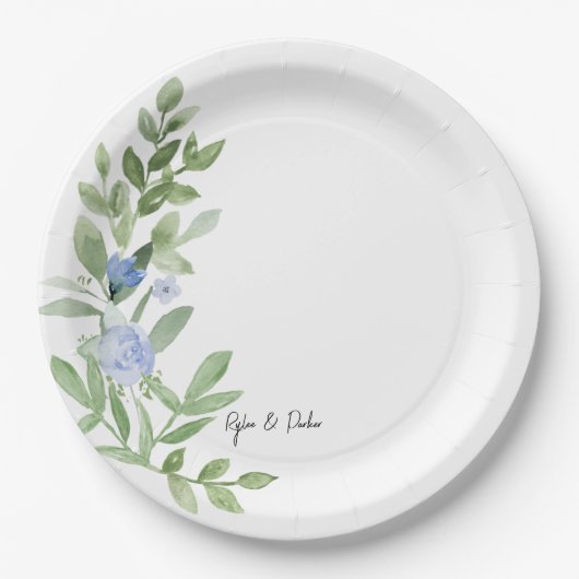 Custom Blue Floral bruiloft douche Bord (Voorkant)