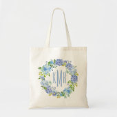 Custom Blue Floral hortensia Monogram Canvas tas (Voorkant)