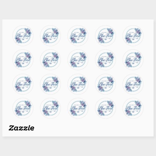 Custom Blue Floral Logo Sticker – Elegant Round  (Vel)