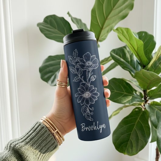 Custom Blue Floral Tumbler Gift for Bridesmaids Thermosbeker