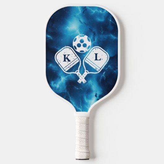 Custom Blue Galaxy Pickleball Paddle met Initialen (Voorkant)