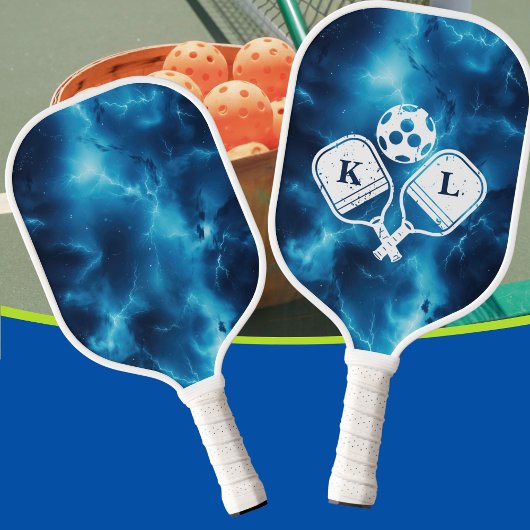 Custom Blue Galaxy Pickleball Paddle met Initialen