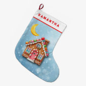 Custom Blue Gingerbread House Christmas Stocking Grote Kerstsok (Voorkant (Hangend))