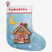 Custom Blue Gingerbread House Christmas Stocking Grote Kerstsok (Voorkant)