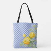 Custom Blue Gingham met gele bloemen op rug Tote Bag (Achterkant)