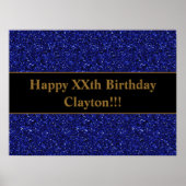 Custom Blue Glitter met bericht Verjaardag Poster (Voorkant)