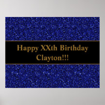 Custom Blue Glitter met bericht Verjaardag Poster