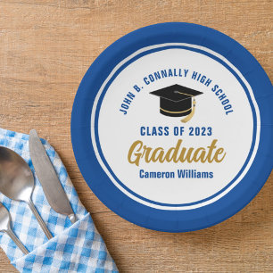 Custom Blue Gold Afstuderen 2025 afstudeerfeest Papieren Bordje