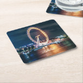 Custom Blue Gold Cityscape Night Travel London Kartonnen Onderzetters (Schuin)