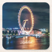 Custom Blue Gold Cityscape Night Travel London Kartonnen Onderzetters (Voorkant)