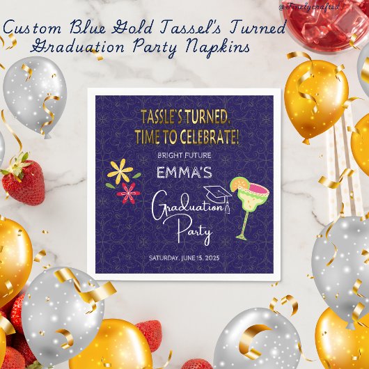 Custom Blue Gold Tasselߴs gedraaid afstudeerfeest Servet