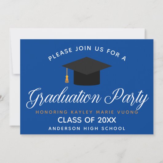 Custom Blue Graduation Party Invitation Briefkaart (Voorkant)