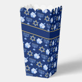 Custom Blue Hanukkah Pattern Popcorn Party Bedankdoosjes (Achterkant)