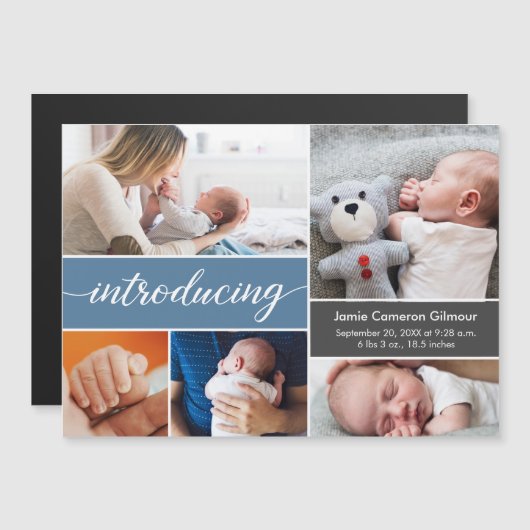 Custom Blue Introduction Baby Photo Collage Stylis (Voorkant / Achterkant)