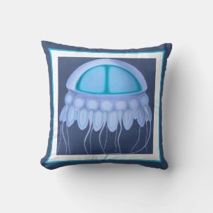 Custom Blue Jellyfish moderne kustmarine blauwgroe Kussen