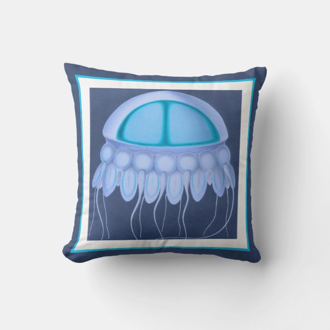 Custom Blue Jellyfish moderne kustmarine blauwgroe Kussen (Voorkant)