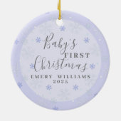 Custom Blue Keepsake Foto Baby's eerste kerst Keramisch Ornament (Achterkant)