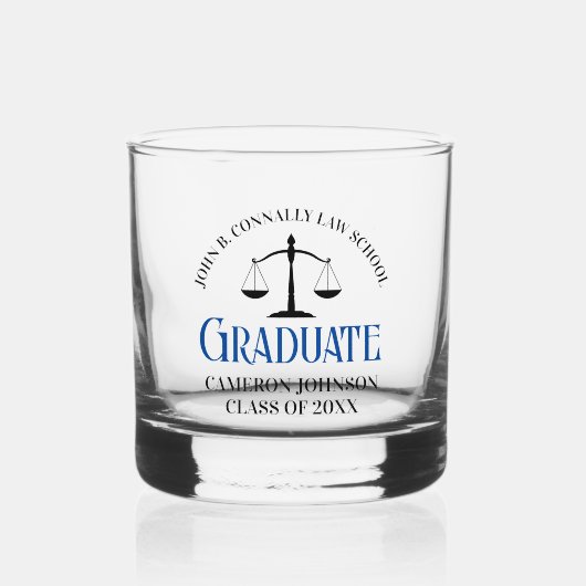 Custom Blue Law School Afstudeerfeest Whisky Glas (Voorkant)