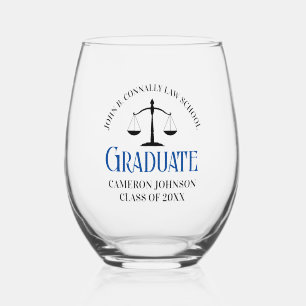 Custom Blue Law School Afstudeerfeest Wijnglas Zonder Voet