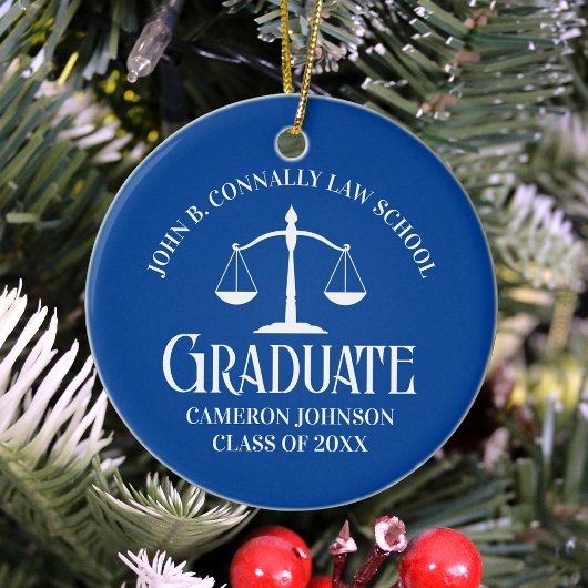 Custom Blue Law School Afstuderen Foto Kerstmis Keramisch Ornament