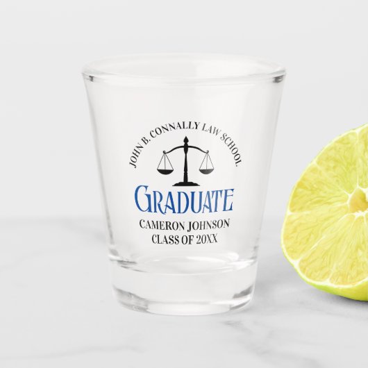 Custom Blue Law School Afstuderen Herdenking Shot Glas (Voorkant)