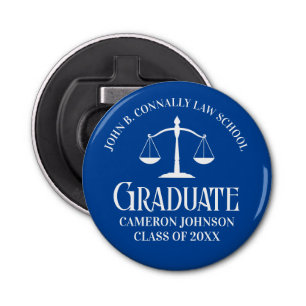 Custom Blue Law School Afstuderen Keepsake Button Flesopener